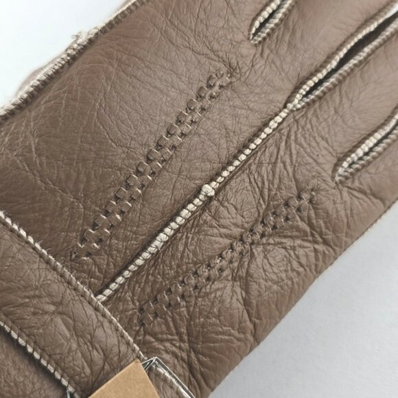 LAMO Women's 100% Australian Sheepskin Taupe Leather Gloves Stitches Size Large - Picture 7 of 11